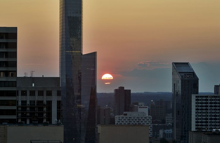 view of the sun setting from the sky deck 